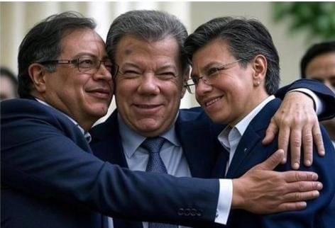 Pol&eacute;mica por imagen generada con IA publicada por Uribe, que muestra a Petro, Santos y Claudia L&oacute;pez