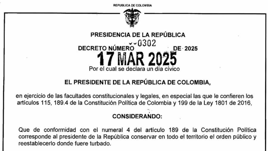 Gobierno nacional expide Decreto 0302 que declara D&iacute;a C&iacute;vico para la Participaci&oacute;n Ciudadana este martes 18 de marzo
