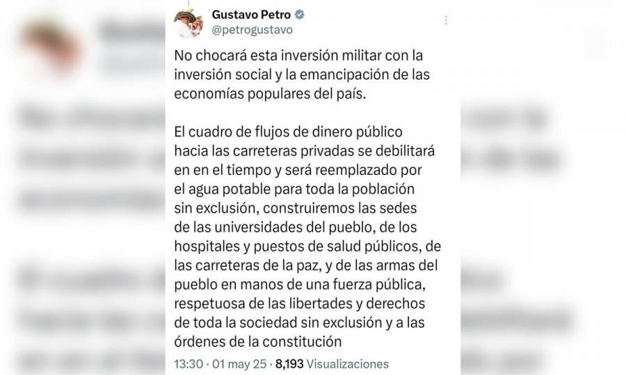 Presidente Petro anuncia compra de armamento para modernizar la fuerza pública