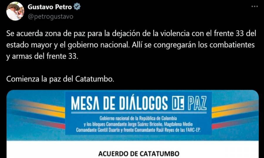 Presidente destaca acuerdo con el Frente 33 para la creaci&oacute;n de zona de paz en el Catatumbo