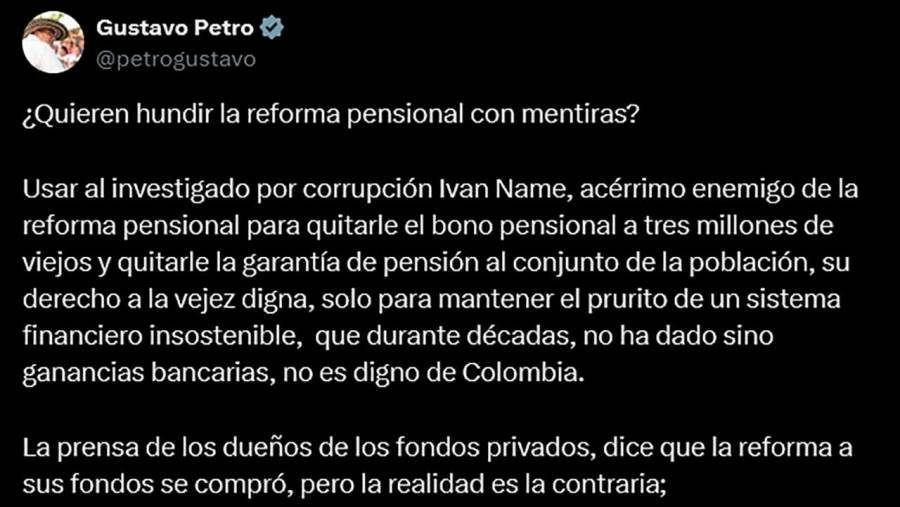 Petro desmiente acusaci&oacute;n de que el Gobierno compr&oacute; aprobaci&oacute;n de reforma pensional