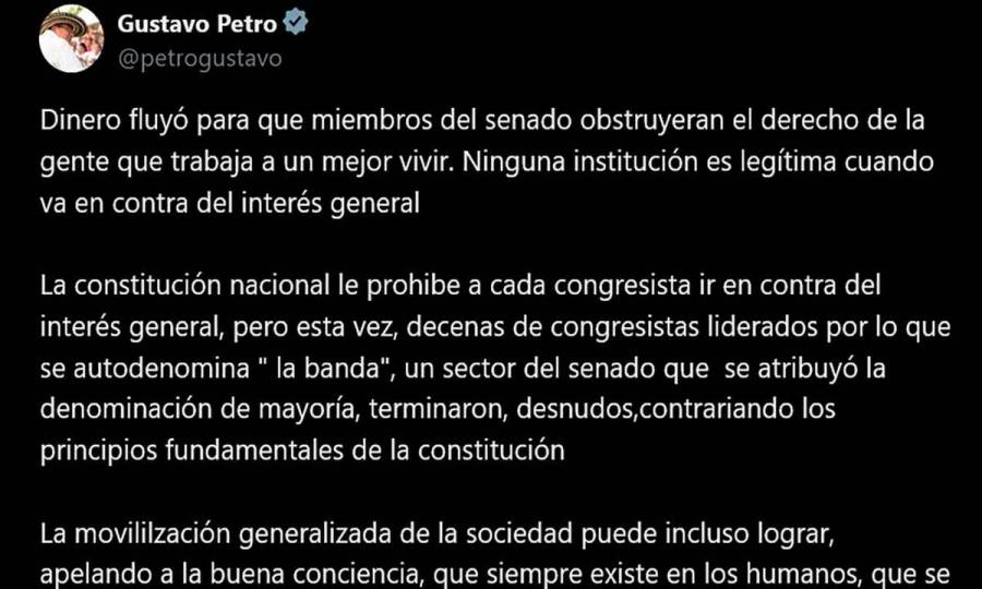 Petro reivindica derecho constitucional del pueblo a convocar a huelga nacional indefinida