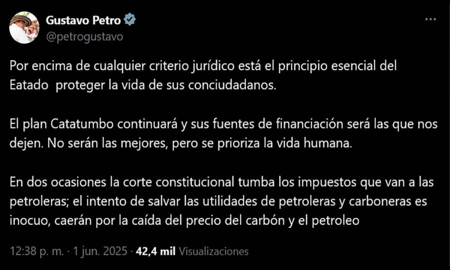 Pese a caerse en la Corte el decreto que lo financiaba, seguirá el Plan Catatumbo: Petro