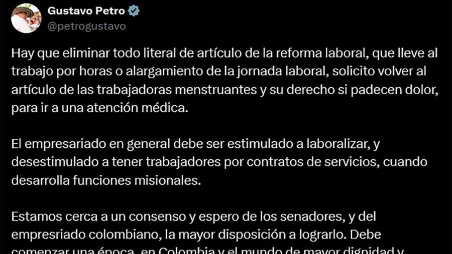Petro anuncia: si hay consenso en reforma laboral, se re&uacute;ne con empresariado para garantizar su aplicaci&oacute;n