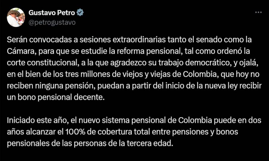 Petro pide dirimir r&aacute;pidamente objeci&oacute;n de la Corte y aprobar la Reforma Pensional